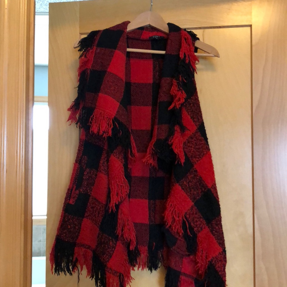 Buffalo plaid waterfall vest